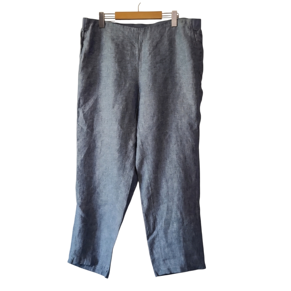 J. Jill Love Linen Chambray Wide Leg Pants Elastic Waist Women's Relaxed Fit